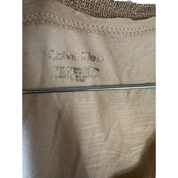 Calvin Klein Beige Short-Sleeve T-Shirt With Chain Detail Neckline & Pocket Wome - Picture 2 of 8